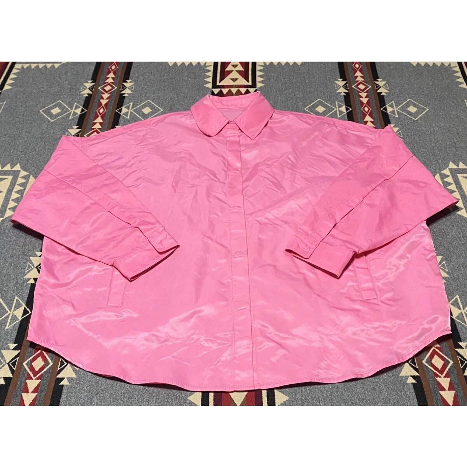 image of Frankie Shop Button Snap Windbreaker Lightweight Pink Jacket Size M Polyester T34 in White, Women's