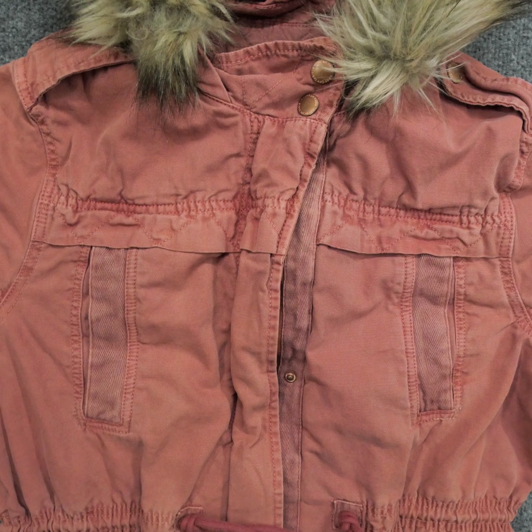American Eagle Outfitters VINTAGE American Eagle Outfitters Jacket Womens M Pink Canvas Long Sleeve Faux Fur Trimmed Hood Button Lined Grunge Basic Jacket Casual Workwear Size M / US 6-8 / IT 42-44 - 3 Thumbnail