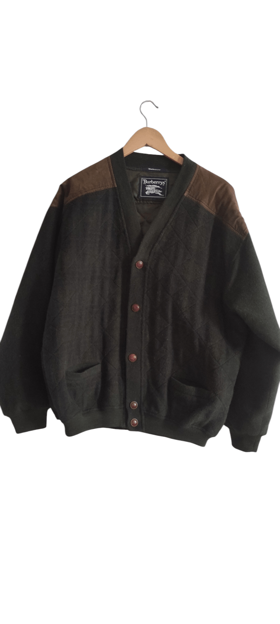 Burberry × Vintage VTG Burberrys Cardigan Bomber Quilted Jacket Acrylic Wool Size US XL / EU 56 / 4 - 1 Thumbnail