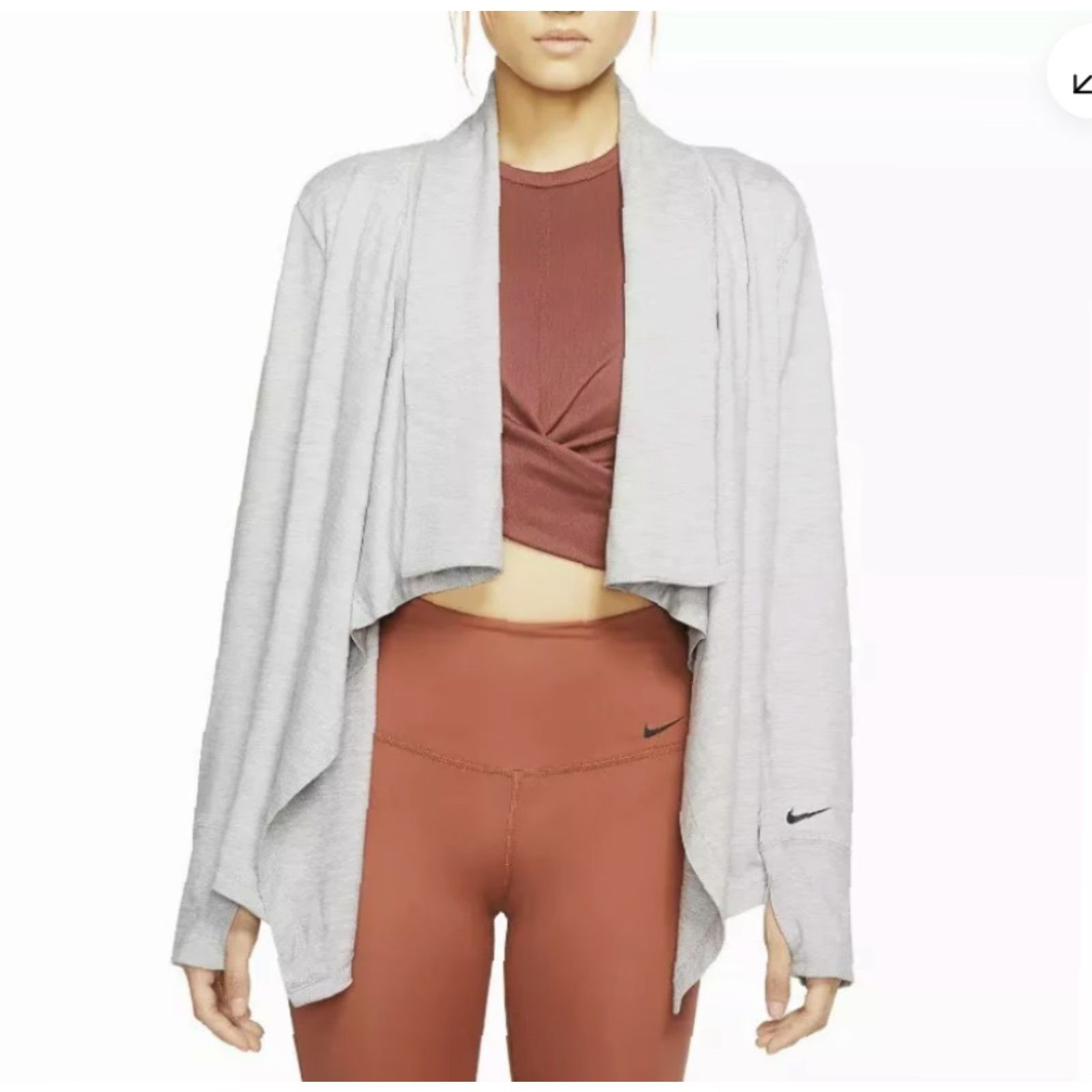 Nike Nike Womens Long Sleeve Open Yoga Top Atmosphere Grey CD3210-059 Size L Nike Dri-Fit Cardigan Casual Open Yoga Top Womens L Grey Size L / US 10 / IT 46 - 2 Thumbnail