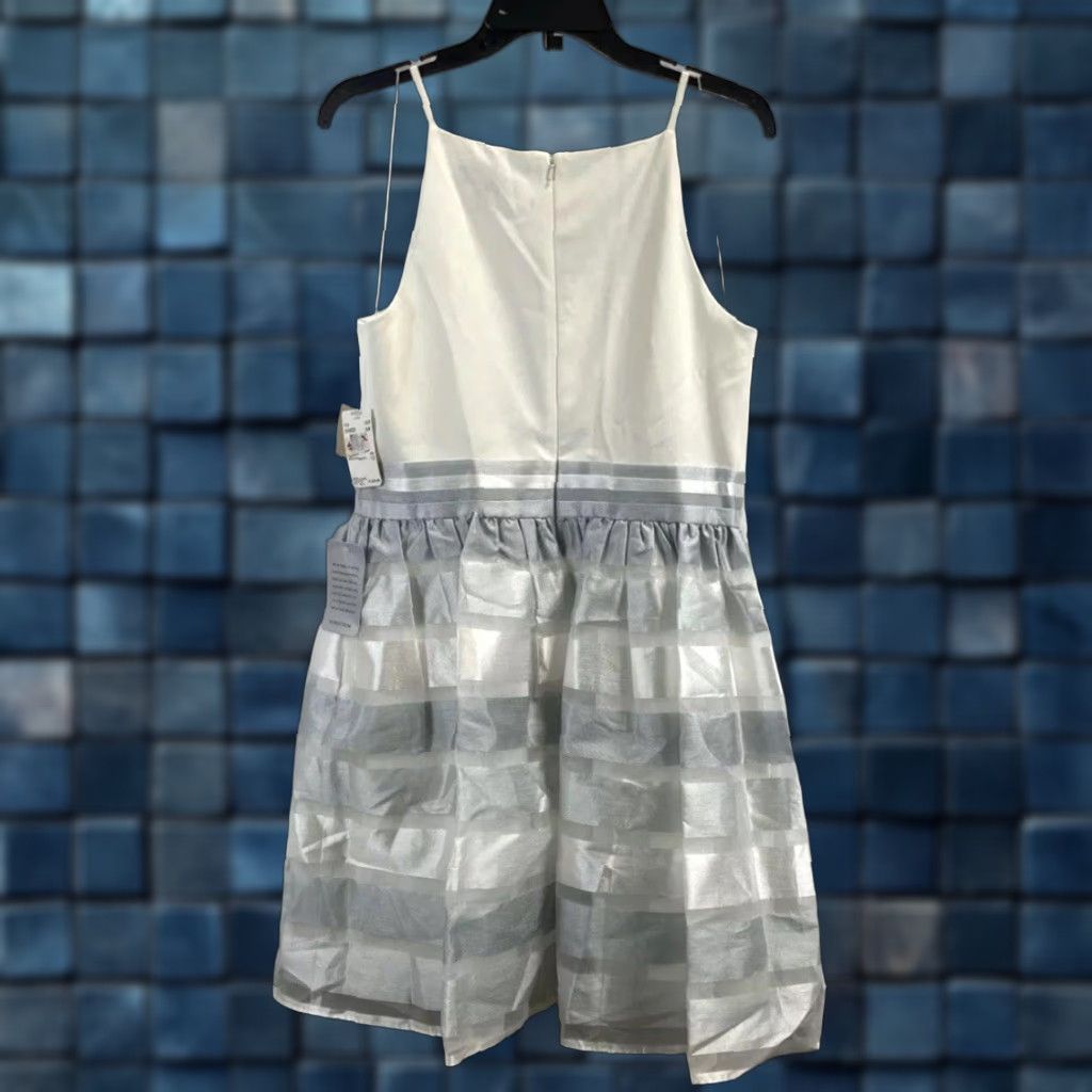Vintage NEW NWT Aidan Mattox Women’s Dress Sleeveless White Gray Striped Fit & Flare Size 12 Party Cocktail Short Summer Size XL / US 12-14 / IT 48-50 - 1 Thumbnail