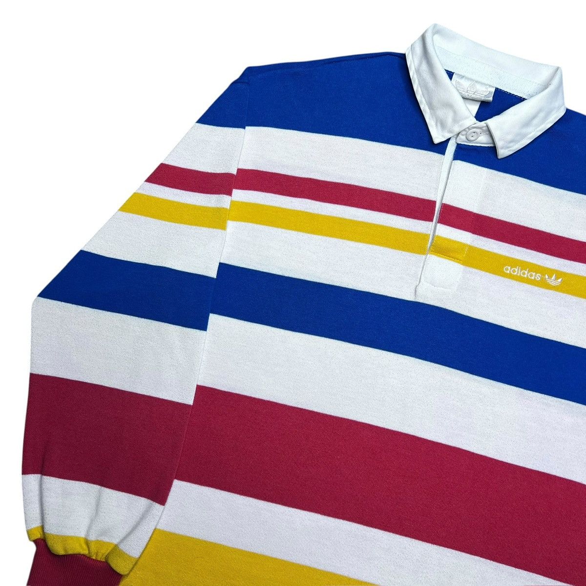 Adidas Vtg 1990s Adidas Striped Collar Polo Rugby Long Sleeve Shirt Size US L / EU 52-54 / 3 - 16 Thumbnail