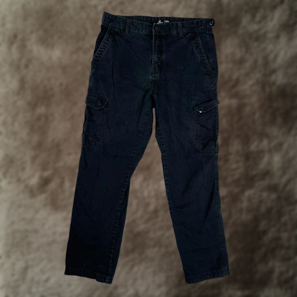 Vintage Liquid Venom Herringbone Cargo Pants Mens 36 Black Adjustable Waist Pockets Flat Front Zip Button Workwear Casual Pants Mens Size US 36 / EU 52 - 1 Thumbnail