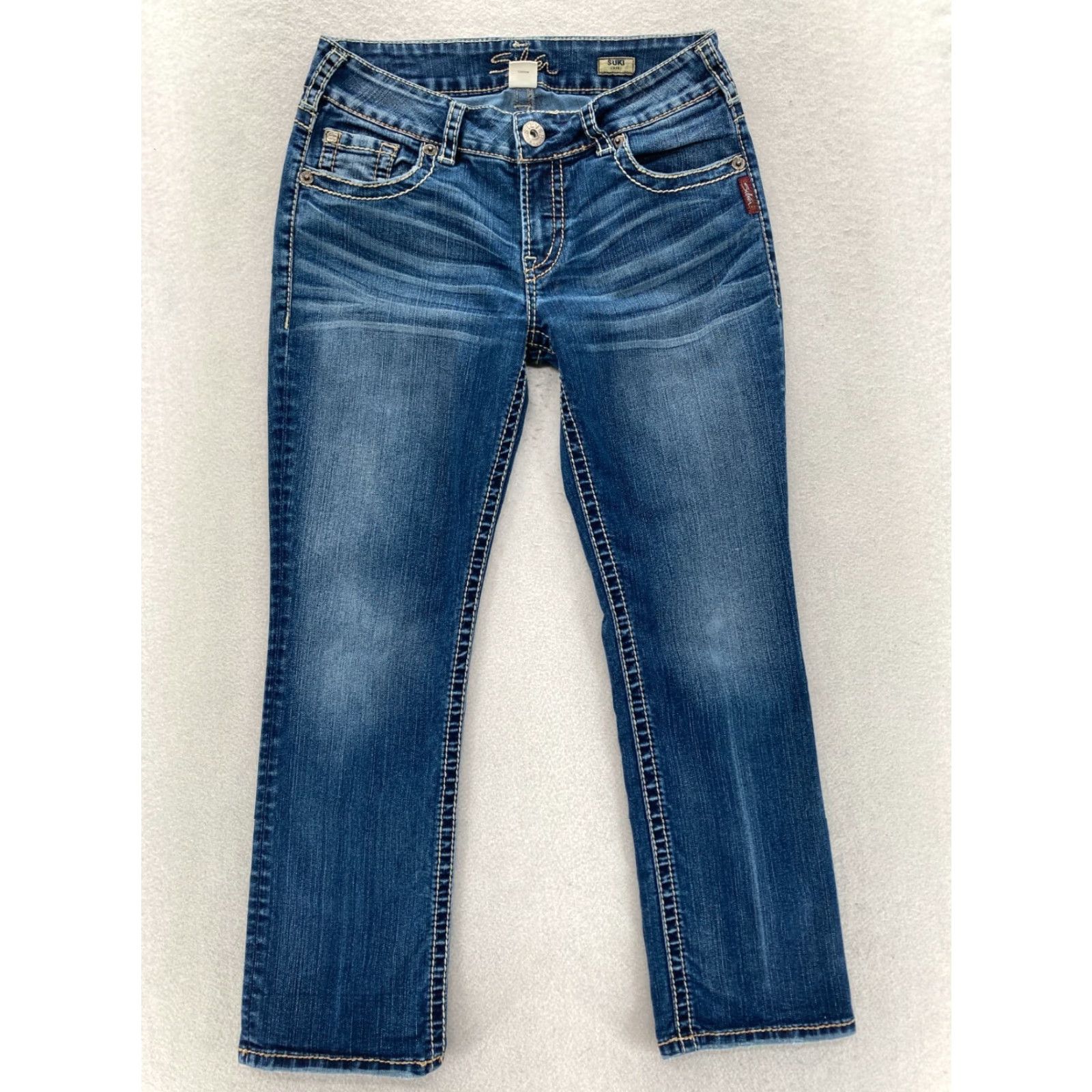 Silver Jeans Co. Silver Jeans Suki Capri Women's 29 Dark Wash Blue Stretch Denim Grunge Cowgirl Jeans Size 29" - 2 Thumbnail