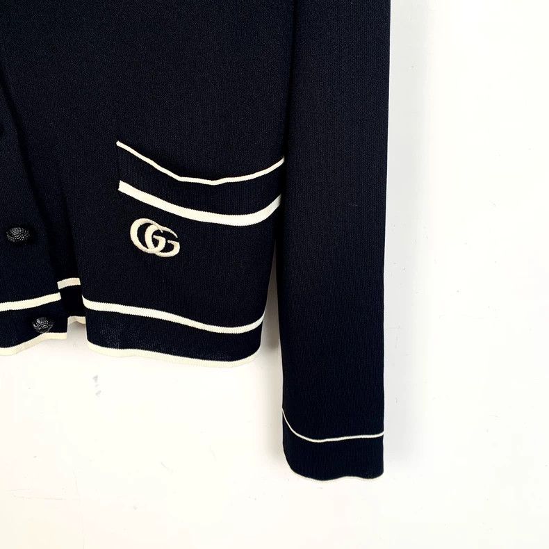 Gucci Gucci Black double G embroidered striped knitted cardigan j Size US XS / EU 42 / 0 - 4 Thumbnail