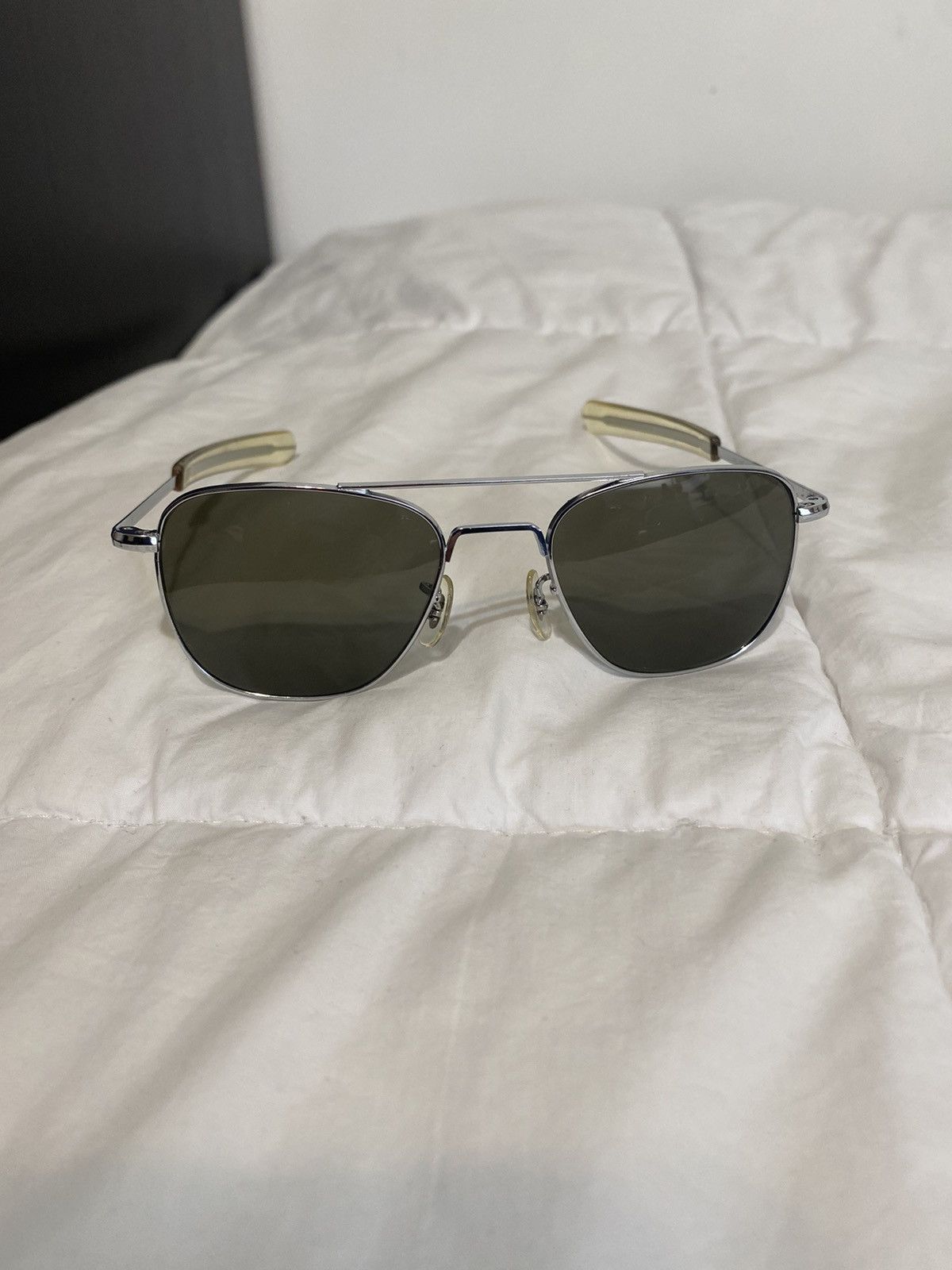 image of Randolph Engineering 5 1/2” Pilot Aviator Sunglasses in Silver, Men's