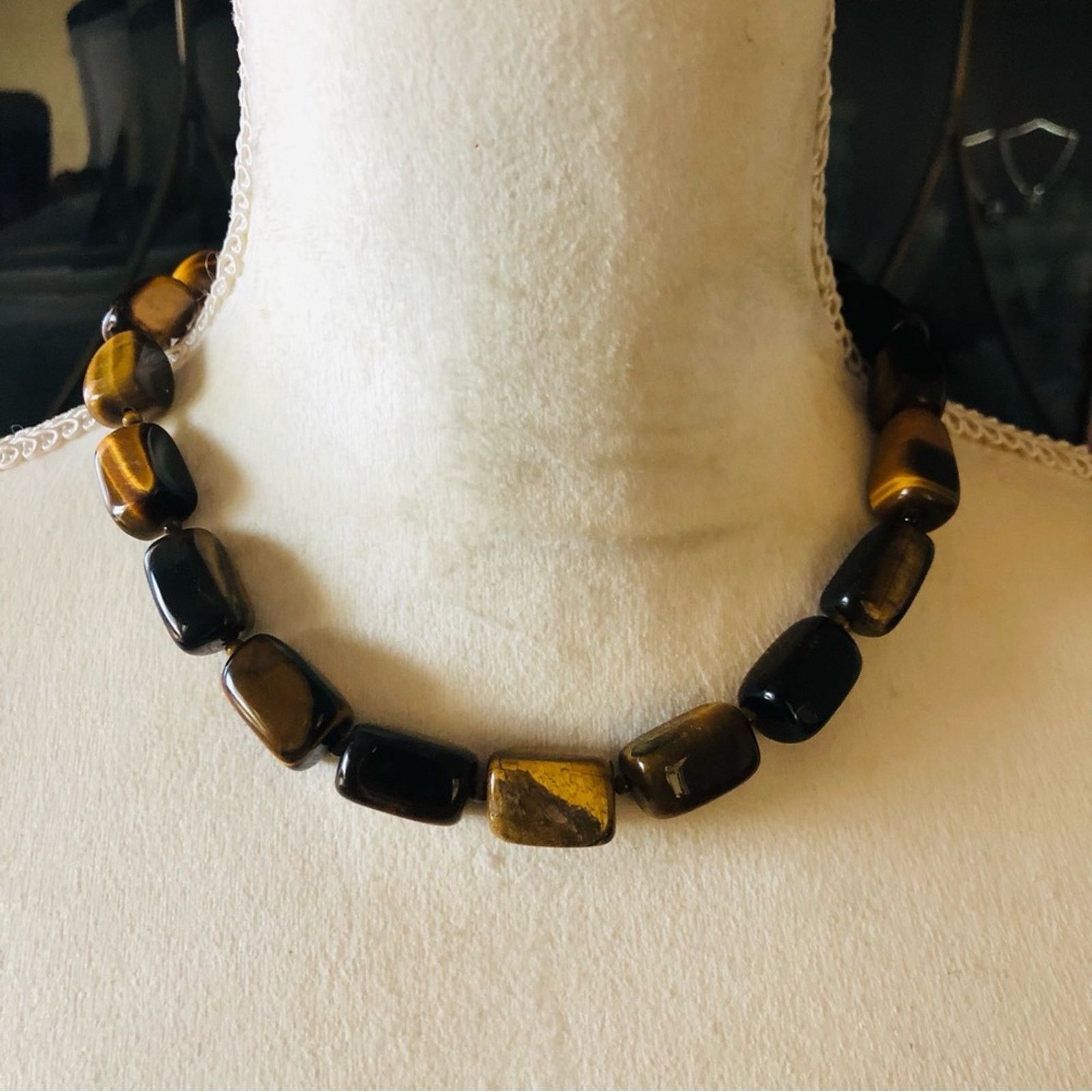 Vintage Vintage chunky polished genuine tiger eye stone 925 necklace Size ONE SIZE - 2 Thumbnail