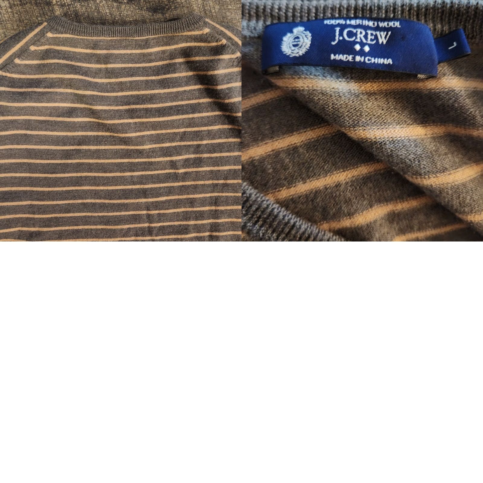 J.Crew J.CREW Mens Merino Wool Sweater Size Large Gray Striped V-Neck Pullover Sweater Mens Slim Knit Wool Fall Winter Navy Gray Size US L / EU 52-54 / 3 - 8 Thumbnail
