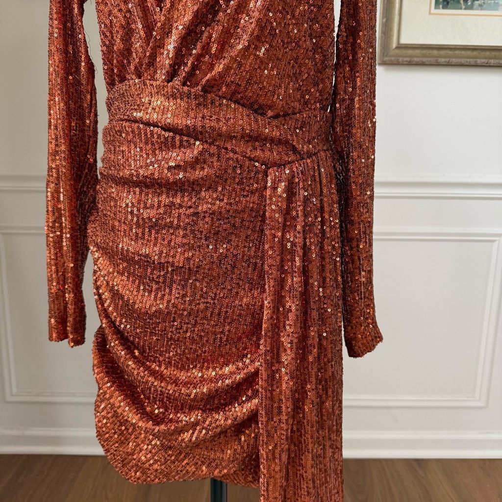 Fashion Nova Center Stage Sequin Mini Dress Bronze L