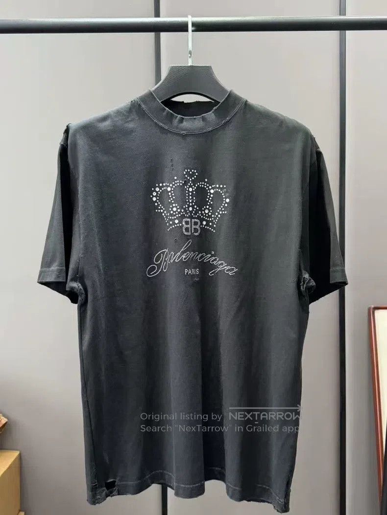 Balenciaga Logo Print Crown Round Neck Short Sleeve T-Shir