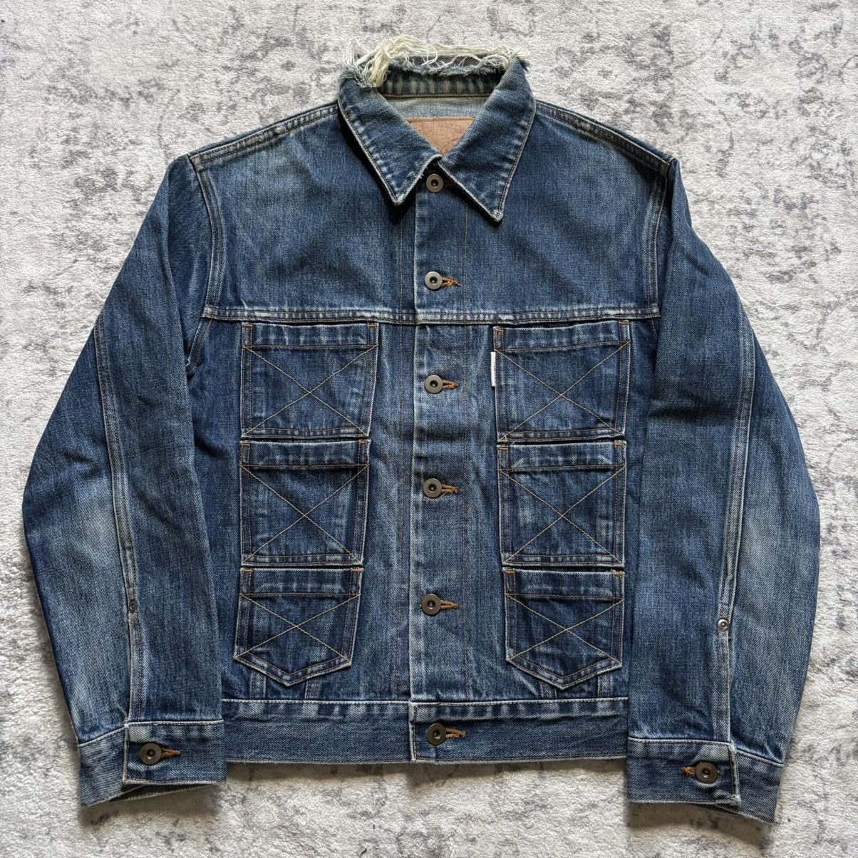20471120 20471120 Double Sex 6 Pocket Distressed Denim Jacket Blue Size US S / EU 44-46 / 1 - 1 Thumbnail