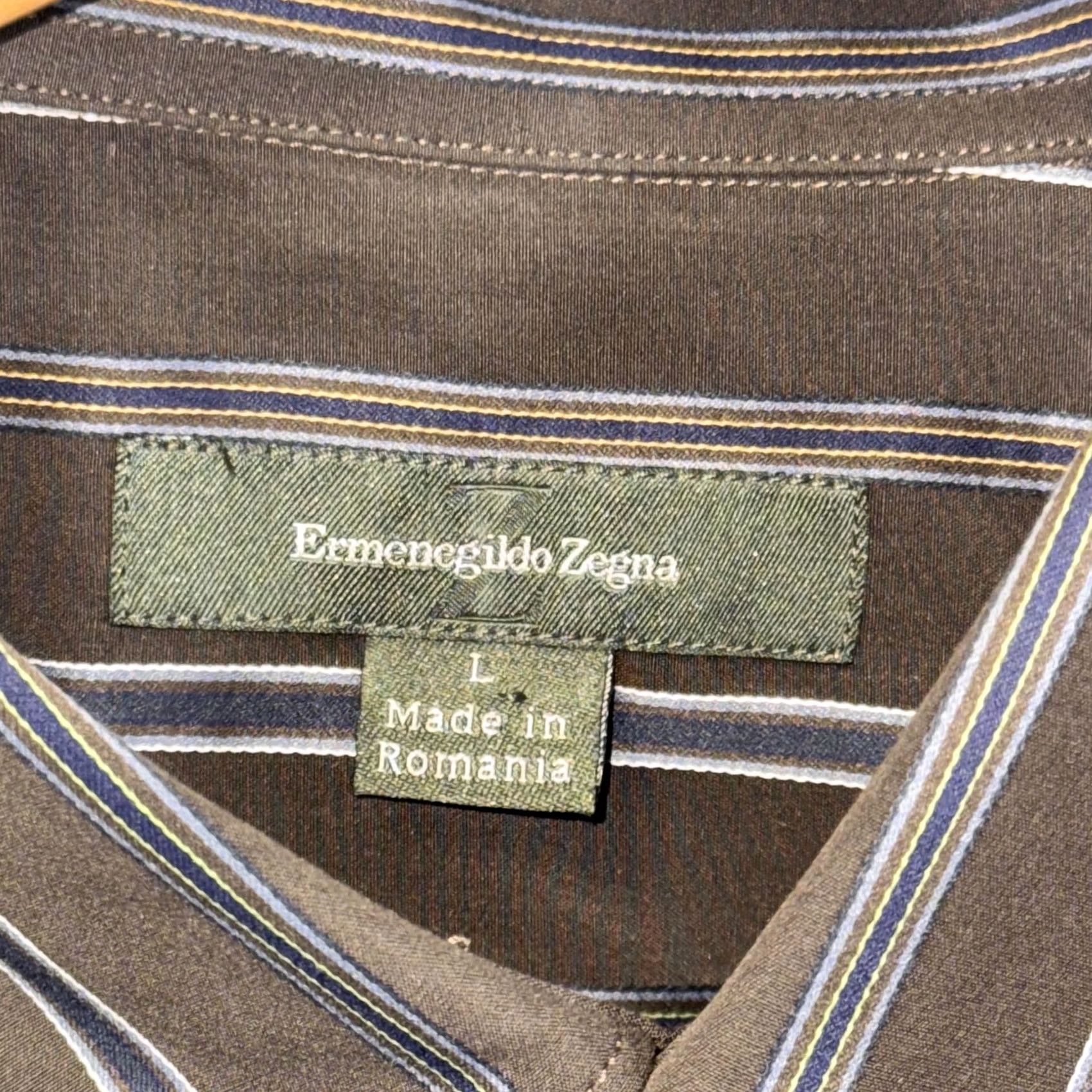Ermenegildo Zegna Ermenegildo Zegna Dress Shirt Mens Large Brown Striped Button Down Long Sleeve Size 42R - 5 Thumbnail