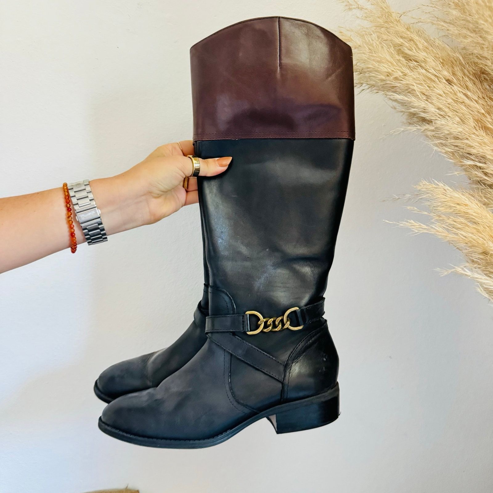 Ralph Lauren RALPH LAUREN Black Brown Leather Knee High $225 Menna Boot 9 Size US 9 / IT 39 - 3 Thumbnail