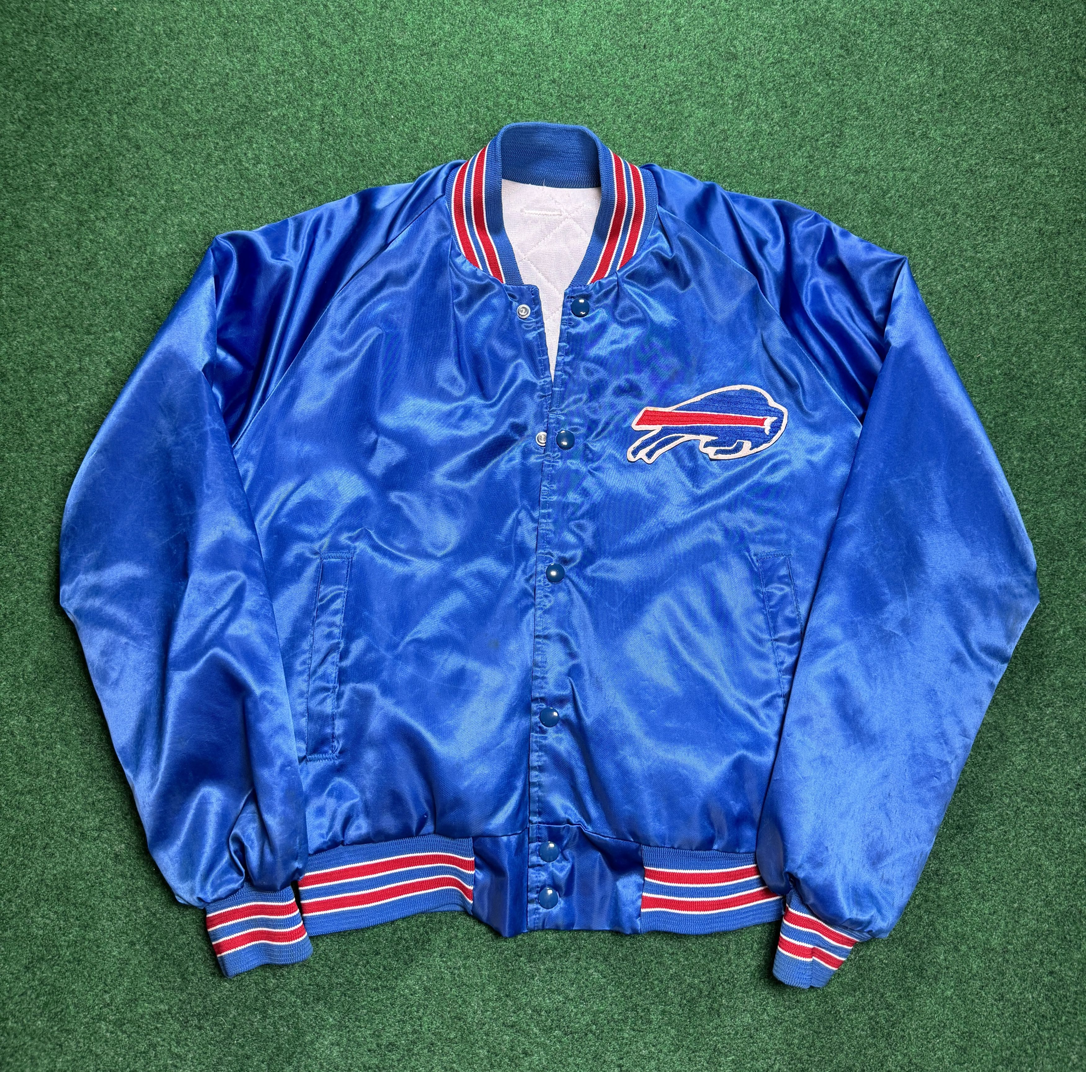 image of 80's Buffalo Bills Chalk Line Small Satin Jacket in Blue, Men's