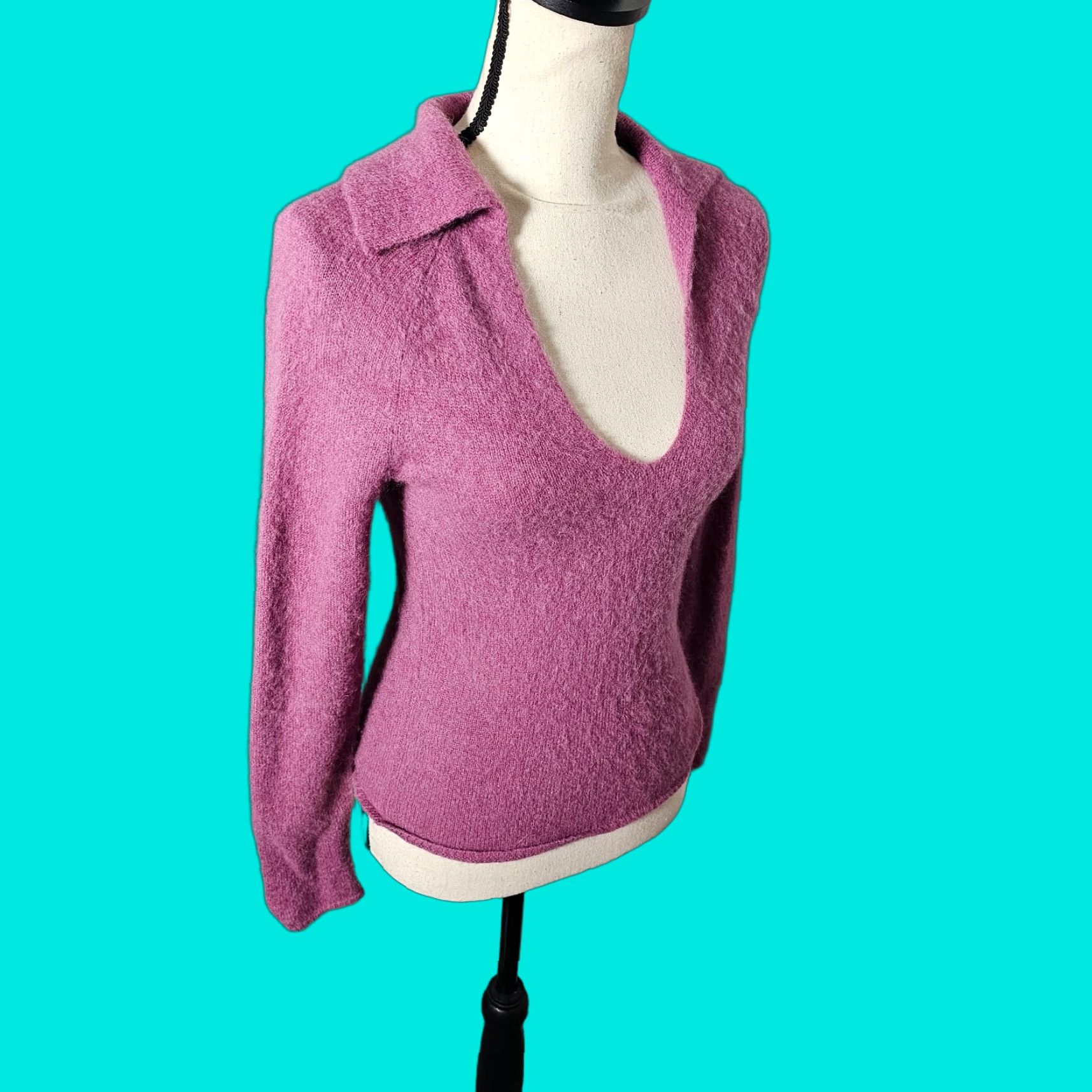Vince Vince Women's Sweater Collared Long Sleeve Purple Alpaca Blend XS Womens Size XS / US 0-2 / IT 36-38 - 1 Thumbnail
