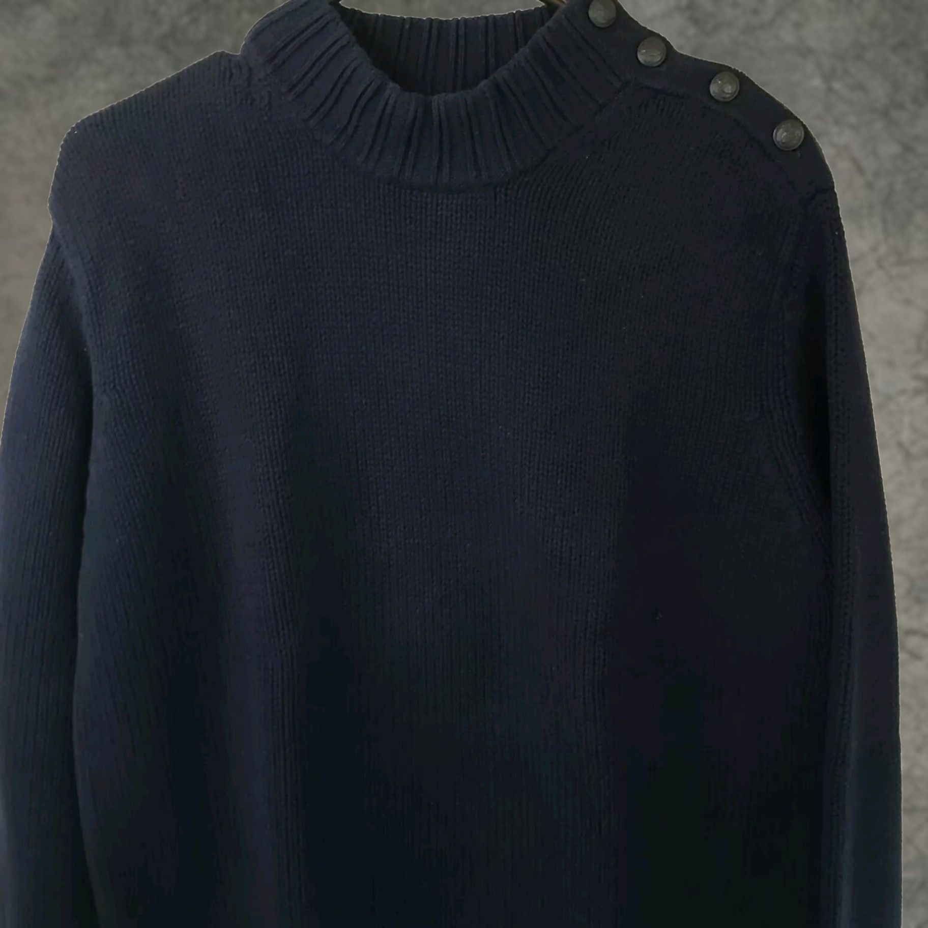 Ralph Lauren Lauren Ralph Lauren Women's L Black Cotton Sweater Shoulder Button Mock Neck Long Sleeve Raglan Pullover Knit Casual Workwear - Mens? Size L / US 10 / IT 46 - 1 Thumbnail