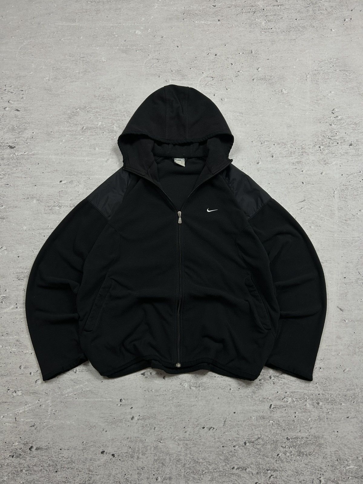 🔥VINTAGE NIKE BAGGY OVERSIZED FLEECE NYLON ZIP HOODIE 90s🔥 - Main Image