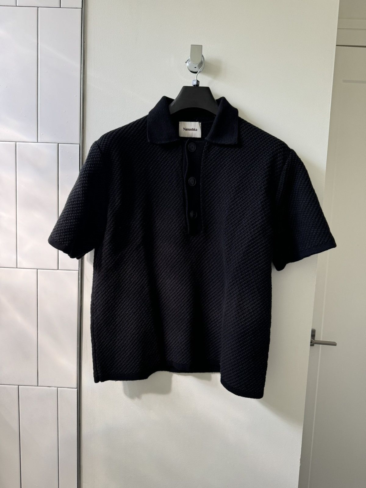 Nanushka Nanushka Crochet Black Cotton Polo Size US M / EU 48-50 / 2 - 3 Thumbnail