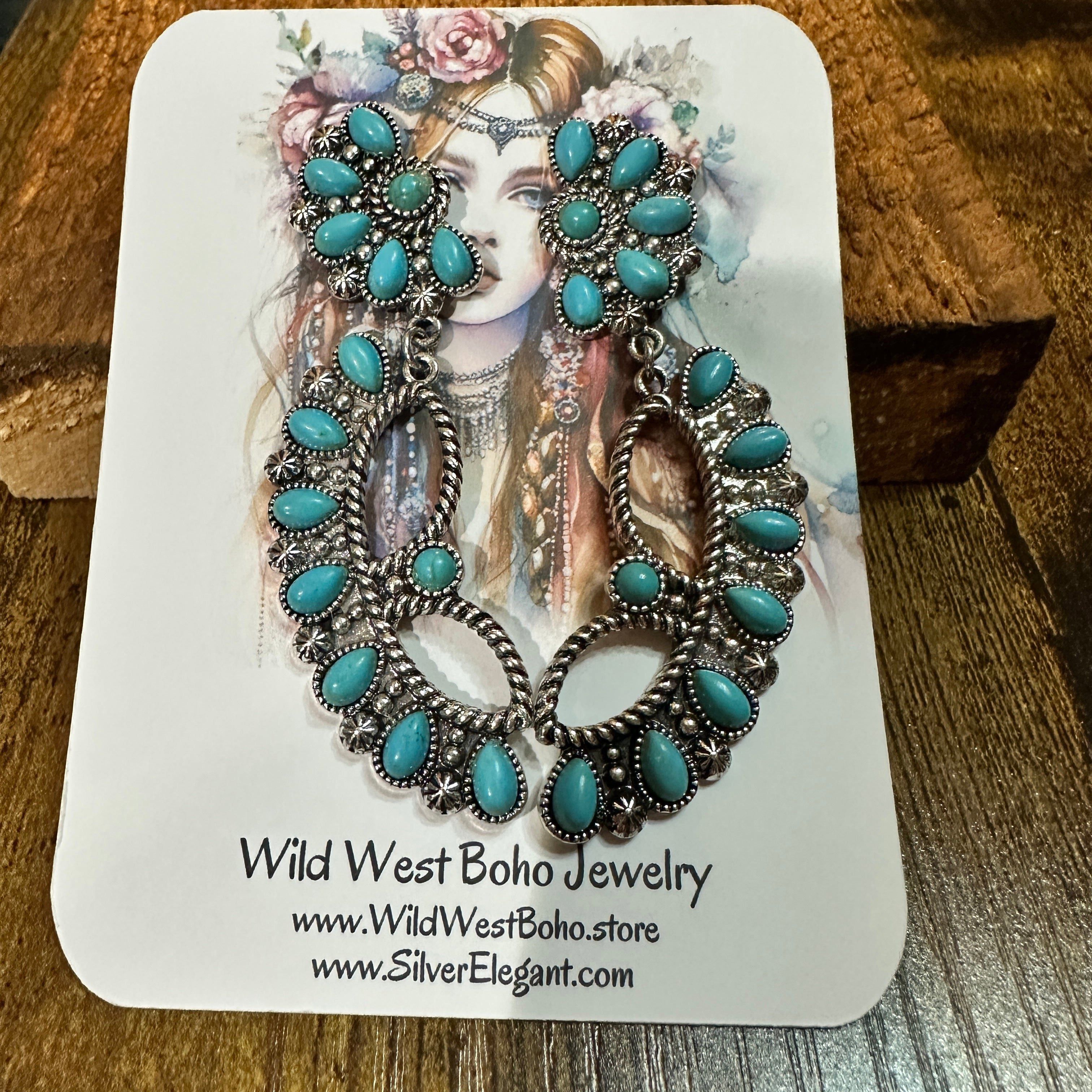 Other Turquoise Teardrop Cabochon Western Floral Ear Climber Earri Size ONE SIZE - 5 Thumbnail