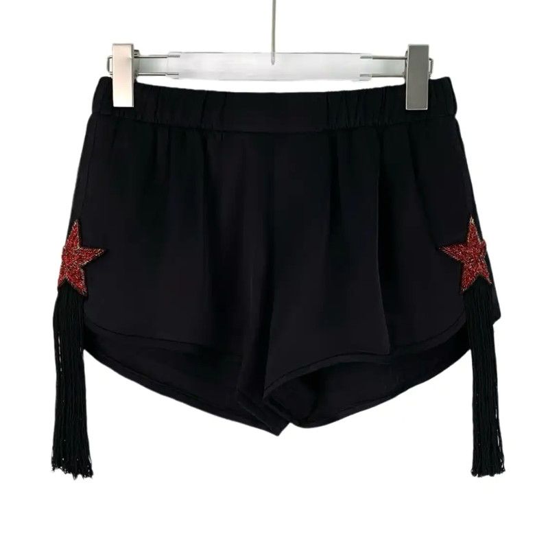Yves Saint Laurent YSL Black Silk Women's Shorts with Star Details 0089 Size 22" - 1 Thumbnail