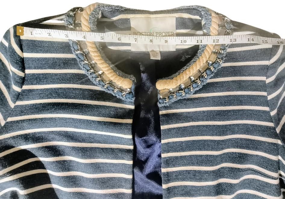 Designer Boston Proper Women's Striped Chain Jewel Blazer Size 8 Size M / US 6-8 / IT 42-44 - 12 Thumbnail