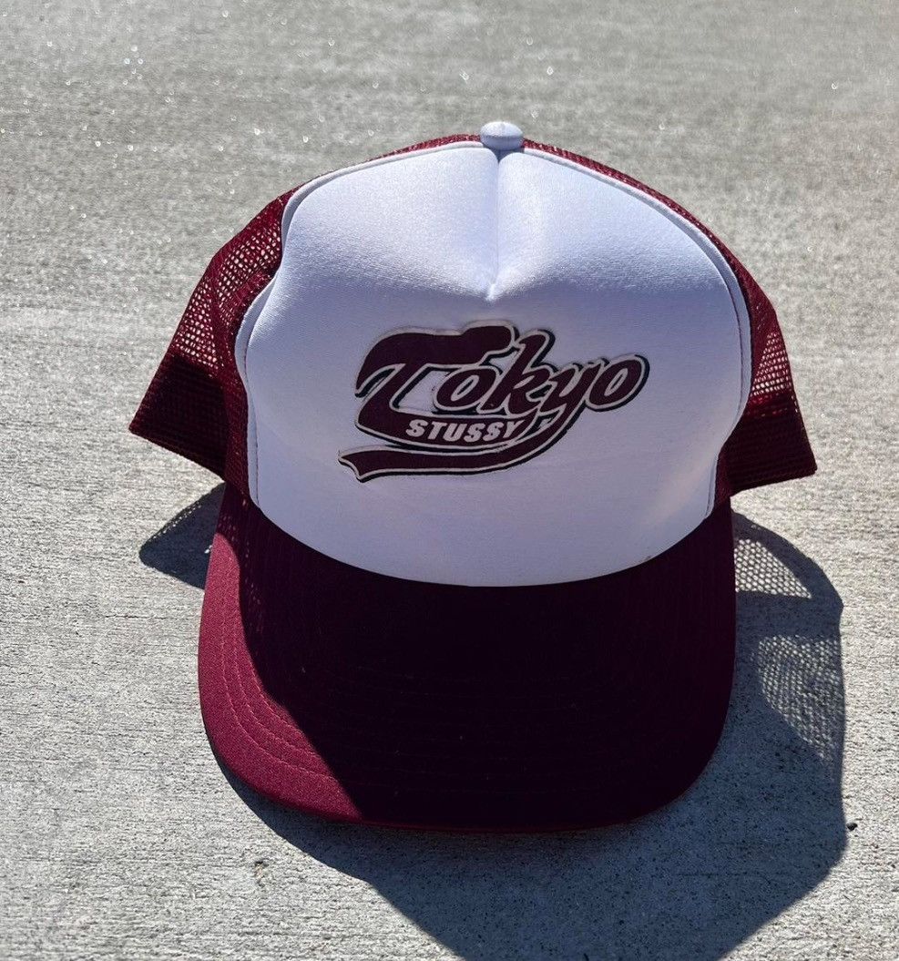 image of Stussy Japan Sample Trucker Hat in Burgandy, Men's