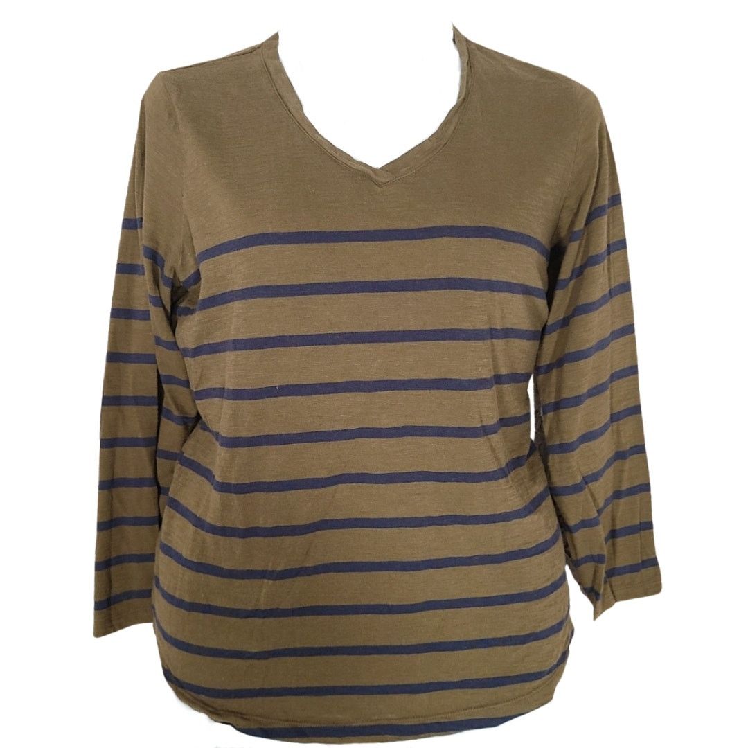 Orvis Orvis green navy striped 3/4 sleeve top size large Size L / US 10 / IT 46 - 7 Thumbnail
