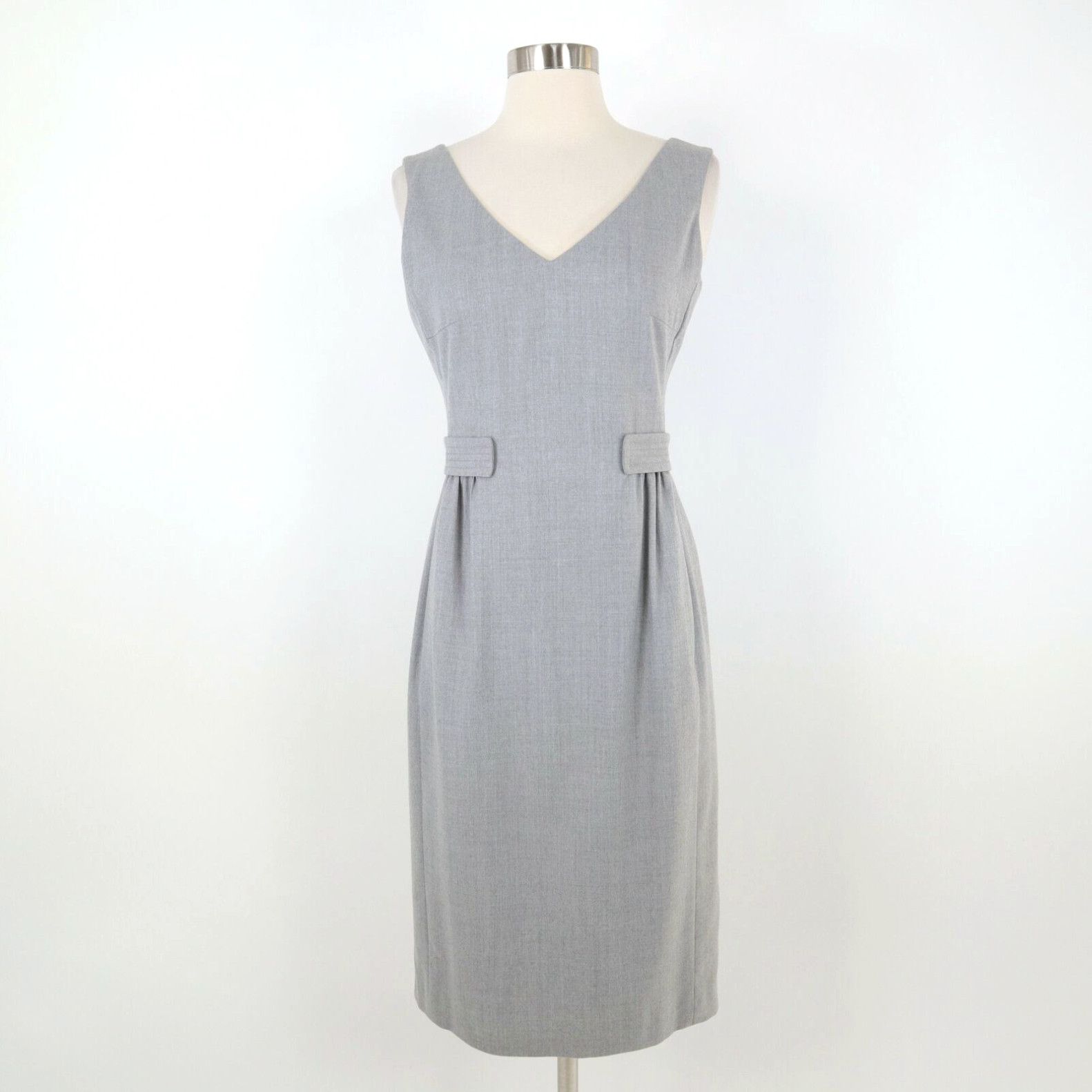 image of Piazza Sempione Sheath Dress Wool Us4 It40 Gray Sleeveless Gathered Career in White, Women's (Size 