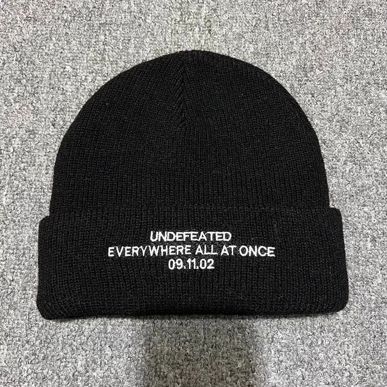 Undefeated Undefeated" Embroidered Slogan Knit Beanie. Q7 Size ONE SIZE - 7 Thumbnail