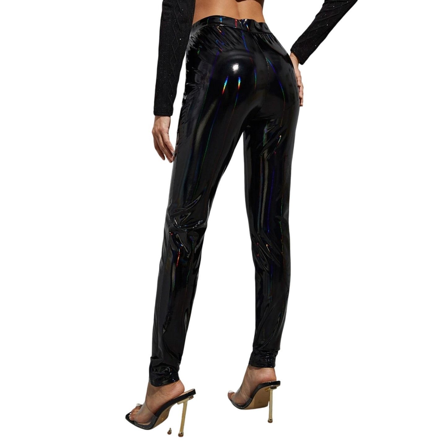 Shein Holographic PU Leather Pants in Black, Size M Size 30" / US 8 / IT 44 - 2 Thumbnail