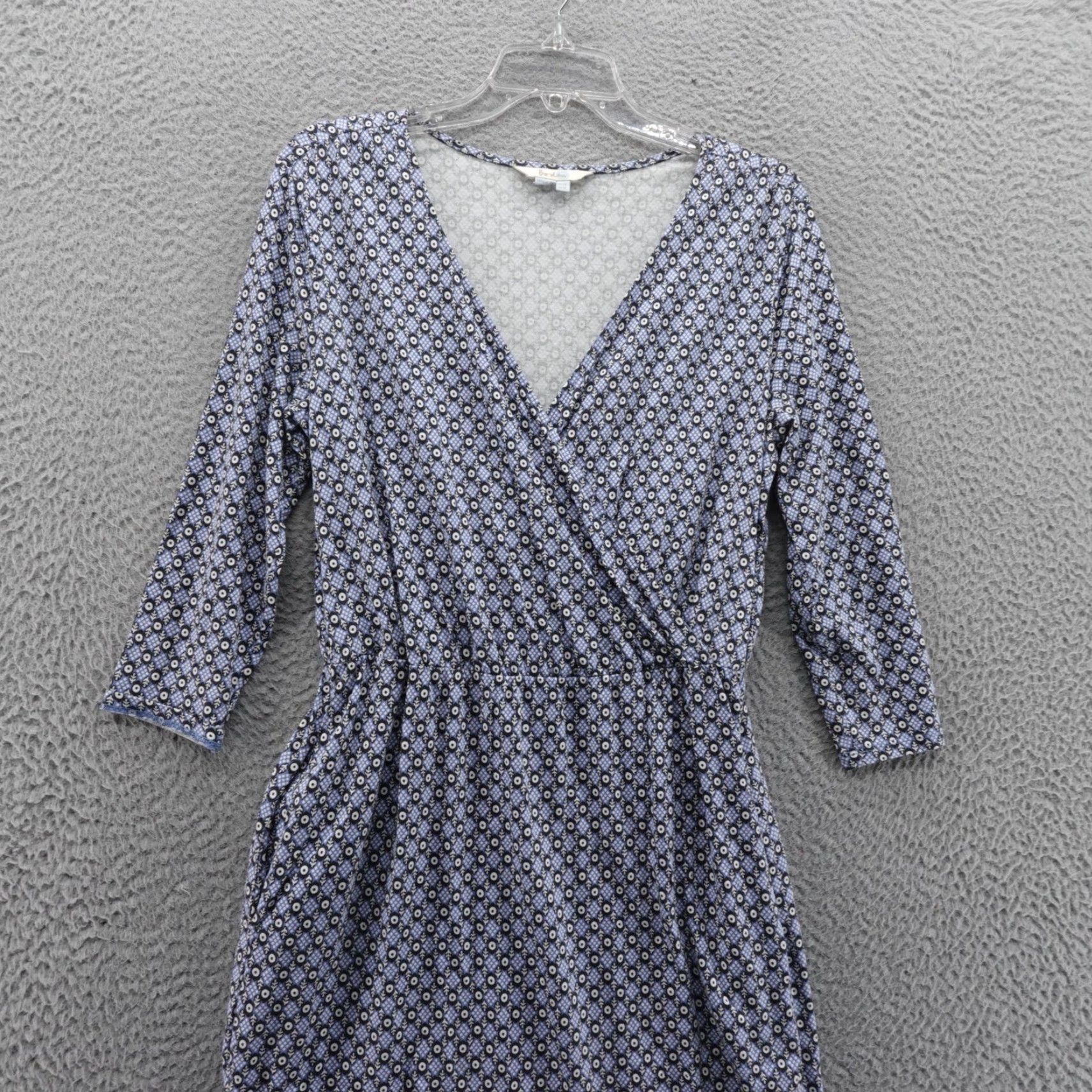 Boden Knit Wrap Dress Size 6 Long Blue Floral Print Womens 3/4 Sleeve
