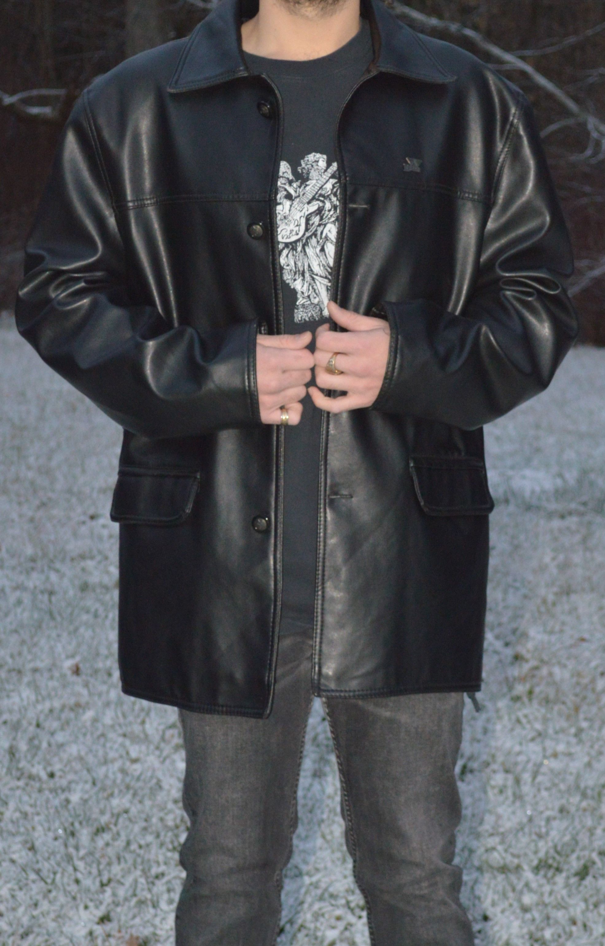 Emporio Armani Emporio Collezioni Leather Metal Patch Jacket with Buttons Size US L / EU 52-54 / 3 - 1 Thumbnail