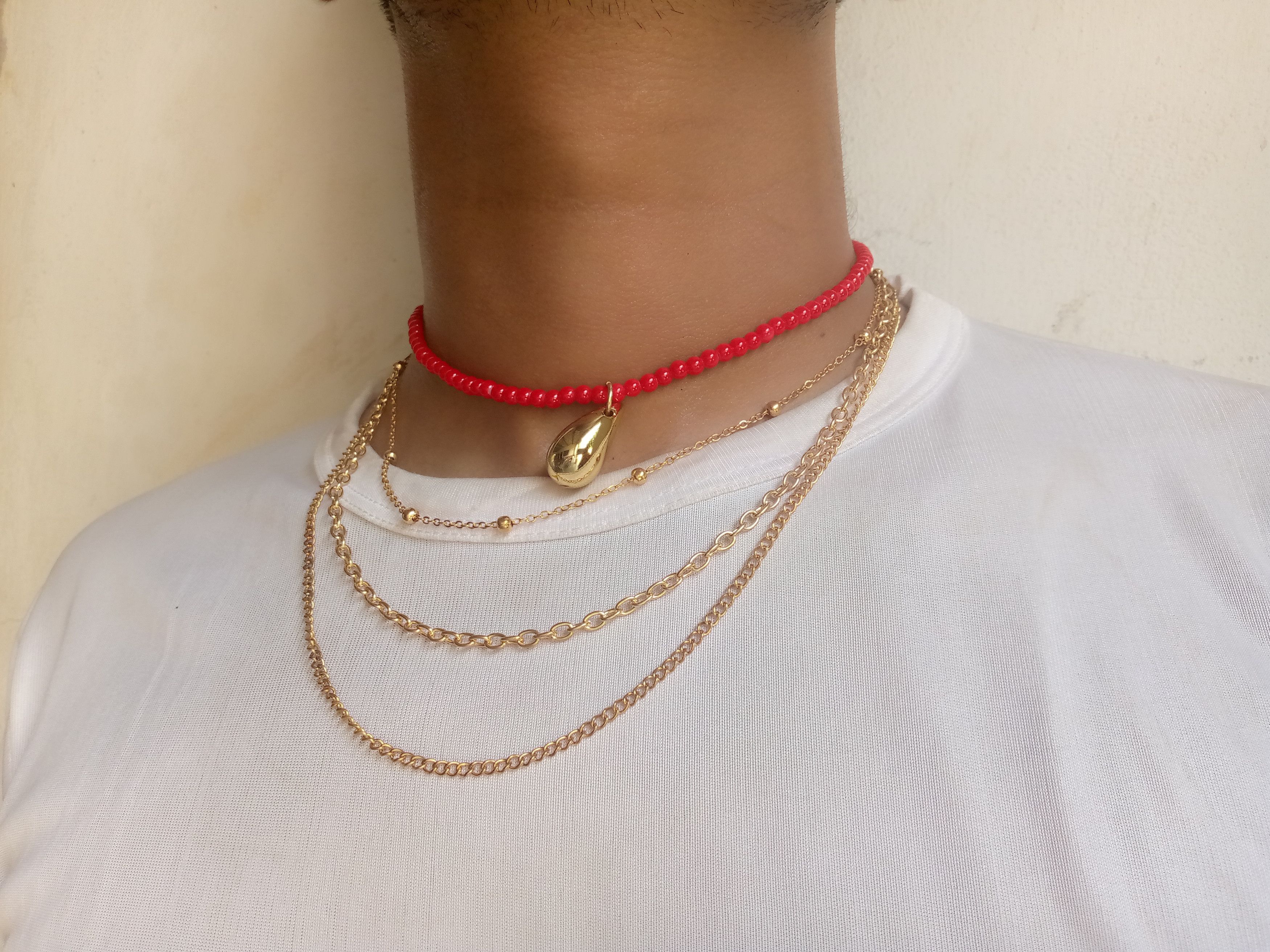 Other Red Bead Choker with Gold Layers Size ONE SIZE - 1 Preview