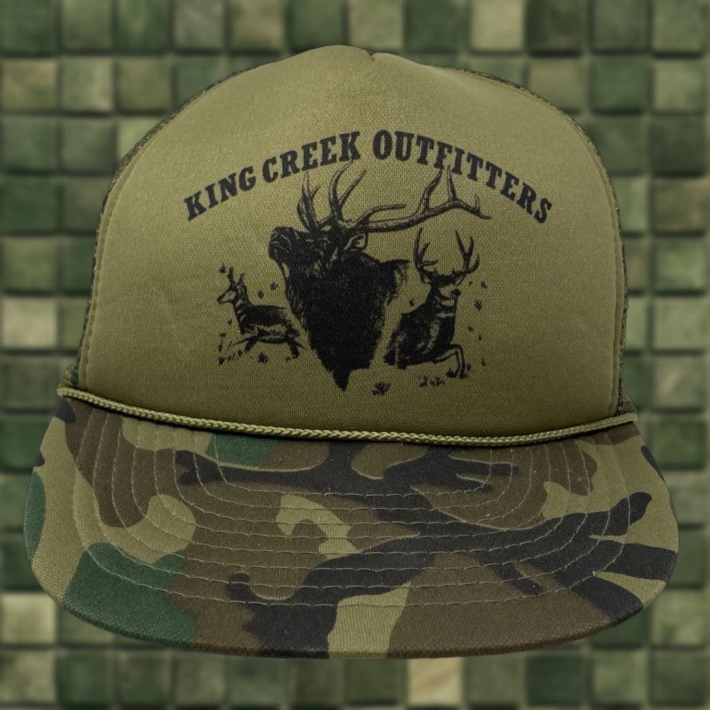 Vintage VINTAGE 80s Mohrs King Creek Outfitters Trucker Hat Camouflage Woodland Green One Size Mens Hat Size ONE SIZE - 1 Thumbnail