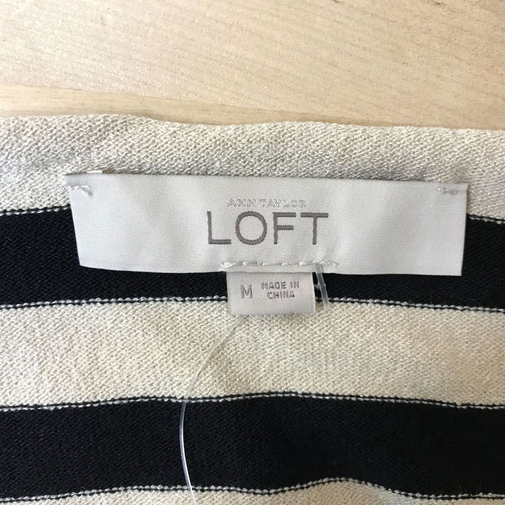 Loft LOFT Women's Medium Tan/Black Stripe Short Sleeve Round Neck Blouse Top Size M / US 6-8 / IT 42-44 - 7 Thumbnail