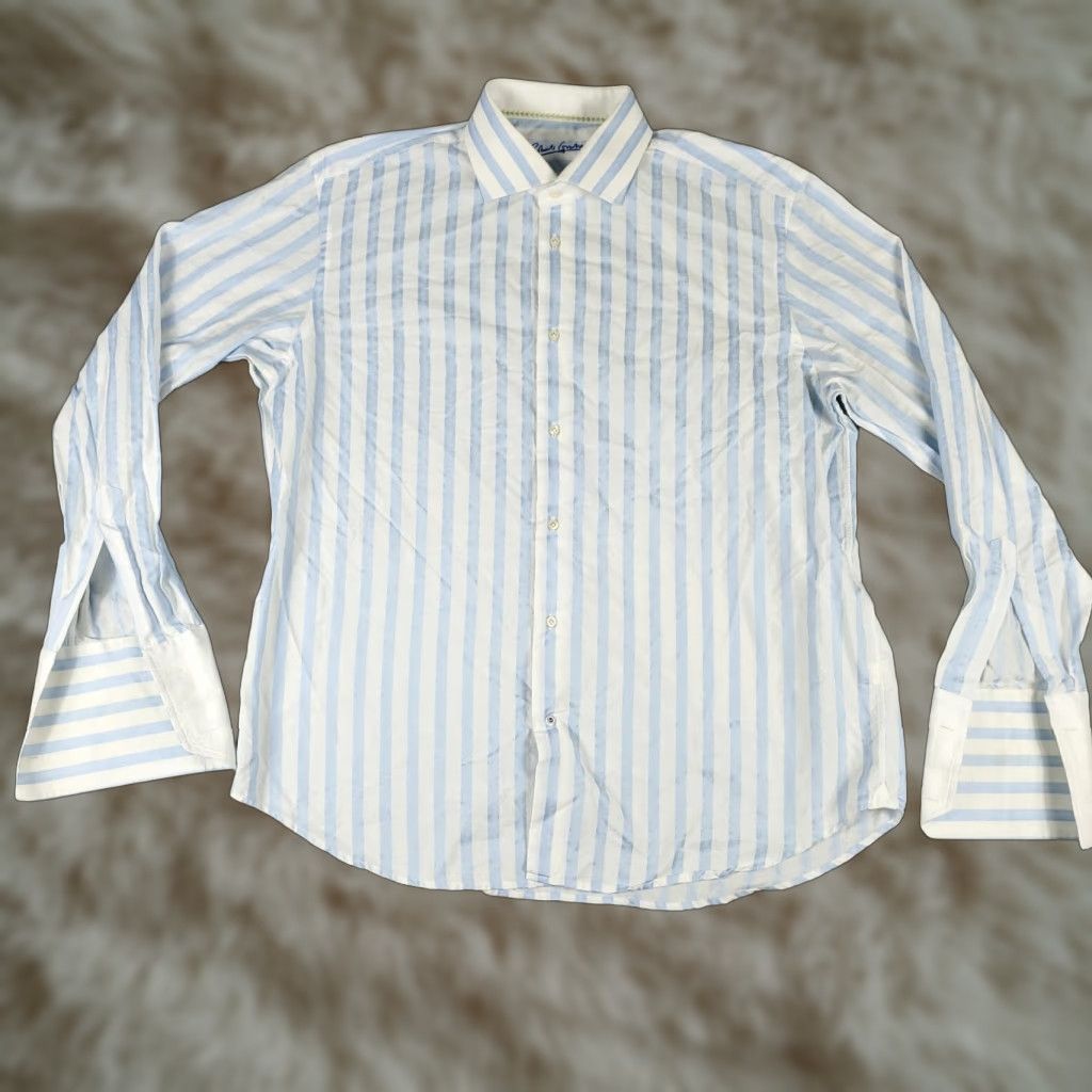 Robert Graham Robert Graham Blue Striped Button-Up Shirt Mens XL Long Sleeve French Cuff Classic Preppy Size US XL / EU 56 / 4 - 1 Thumbnail