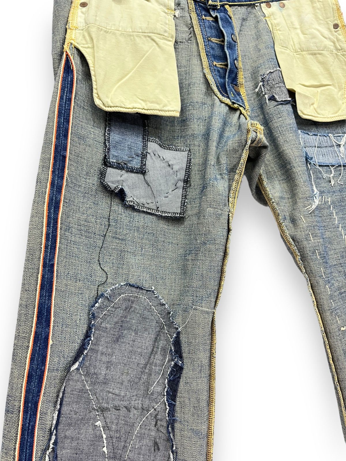 Japanese Brand 🔥Grunge Patchwork Distressed Original Selvedge Denim Japan Size US 32 / EU 48 - 14 Thumbnail