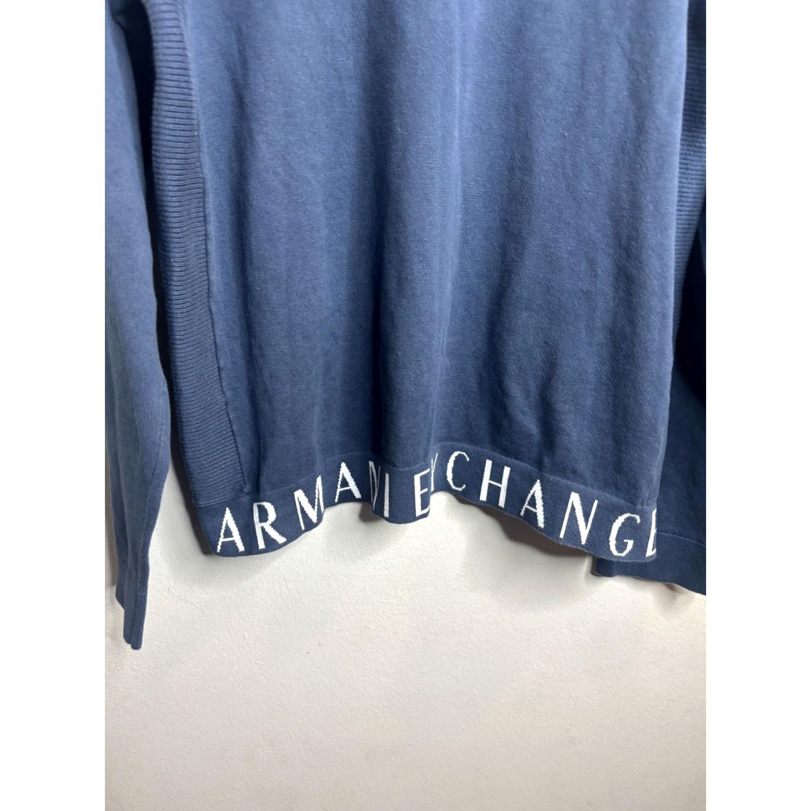 Armani Exchange VINTAGE Armani Exchange Sweater Mens XL Blue Crew Neck Pullover Logo Knit Striped Collar Size US XL / EU 56 / 4 - 2 Thumbnail
