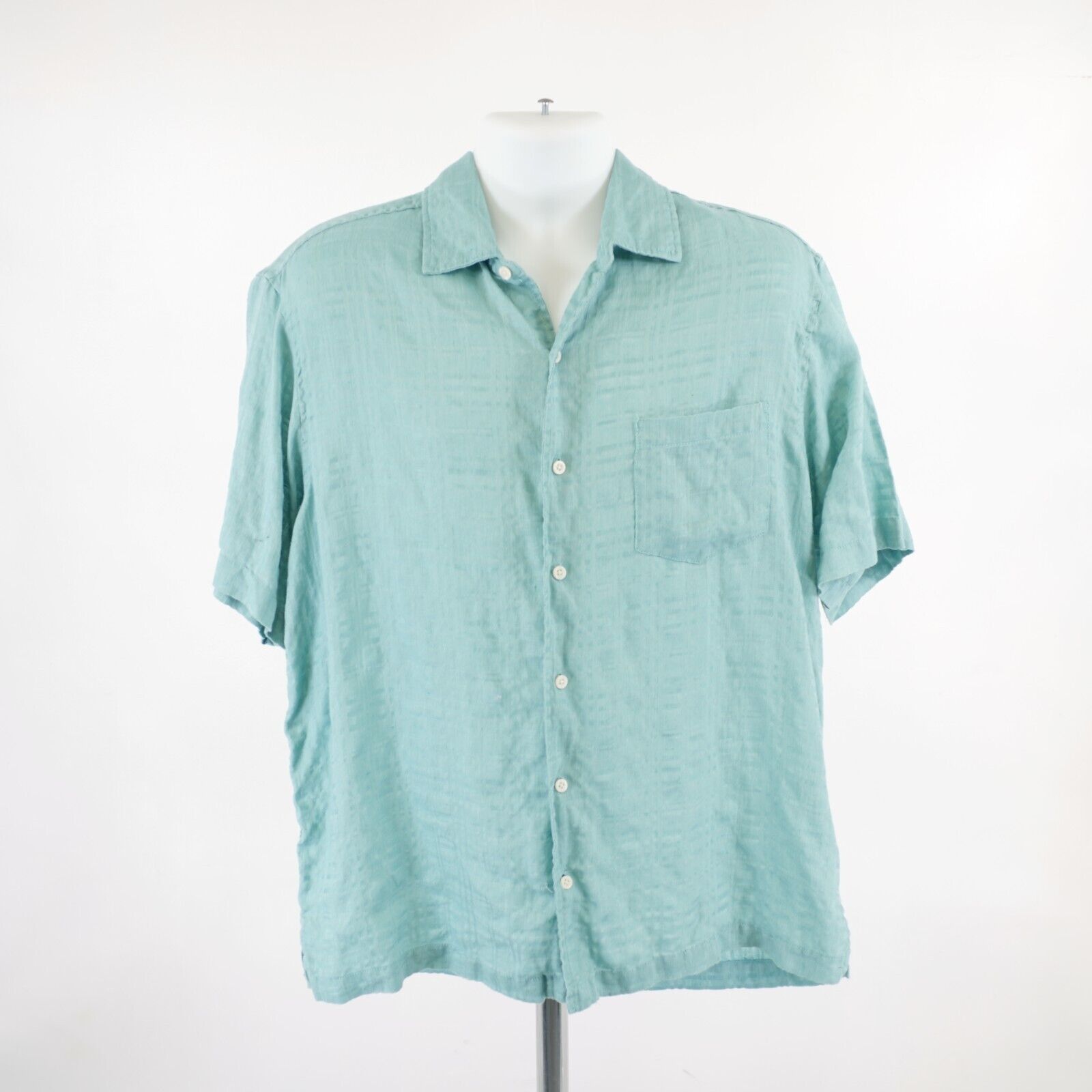 Designer Caribbean Green Linen Cotton Pocket Front Large Collared Haw Size US L / EU 52-54 / 3 - 4 Thumbnail