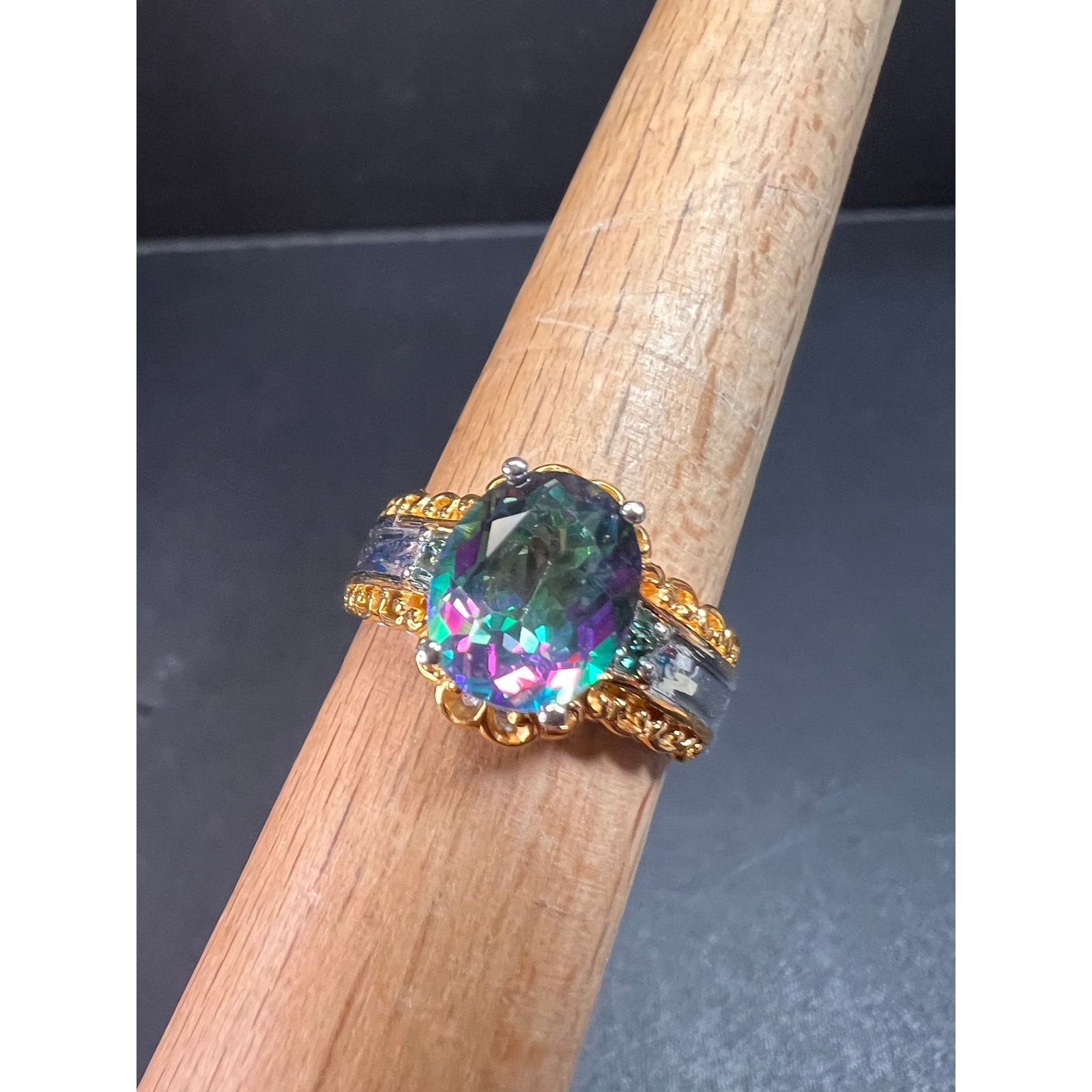 Other NEW green mystic topaz two toned sterling silver ring size 8 Size ONE SIZE - 13 Thumbnail