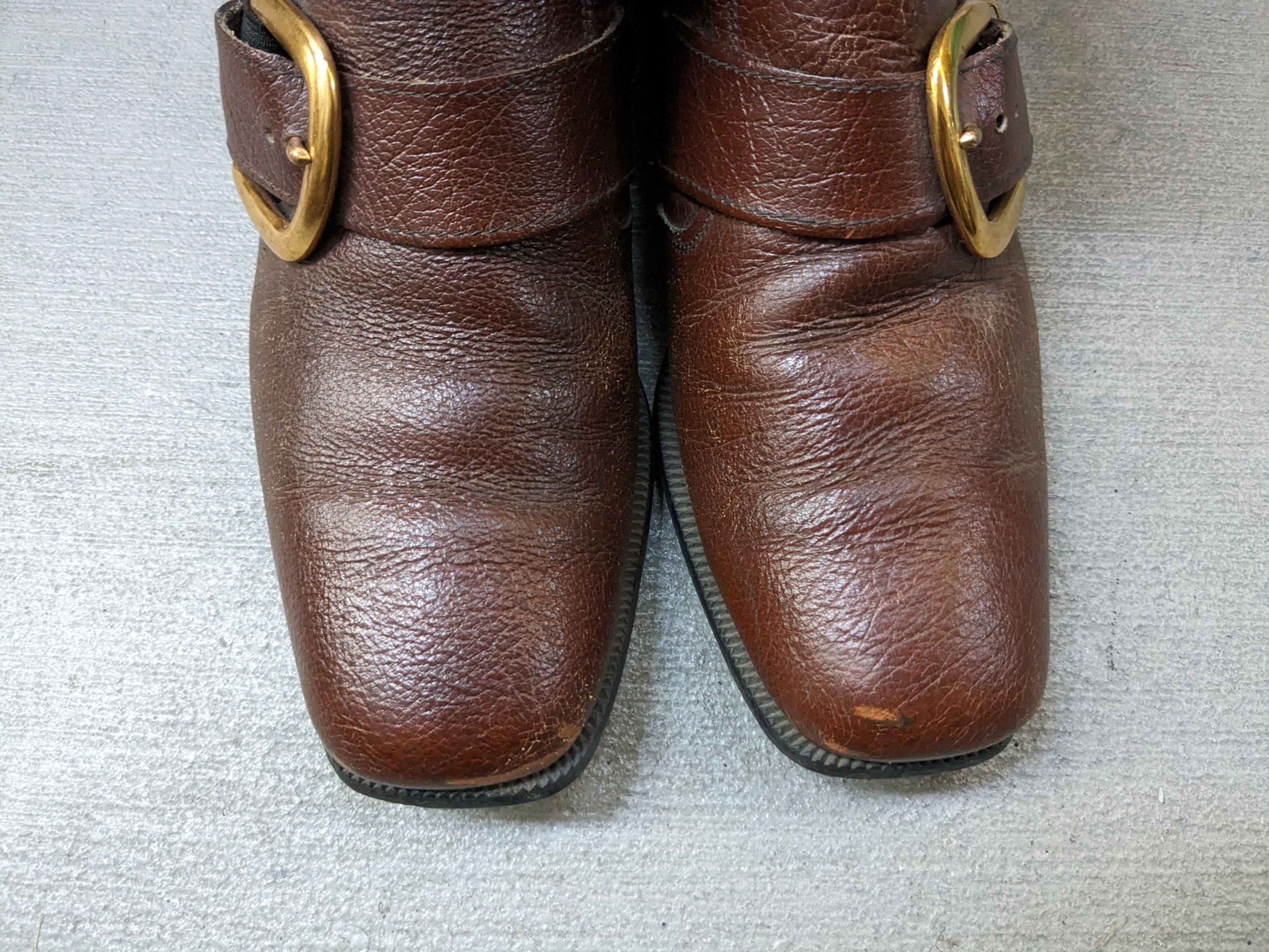 Genuine Leather Vintage Leather Side Zip Boots Brown 8.5 Buckle Botas Size US 8.5 / EU 41-42 - 2 Thumbnail
