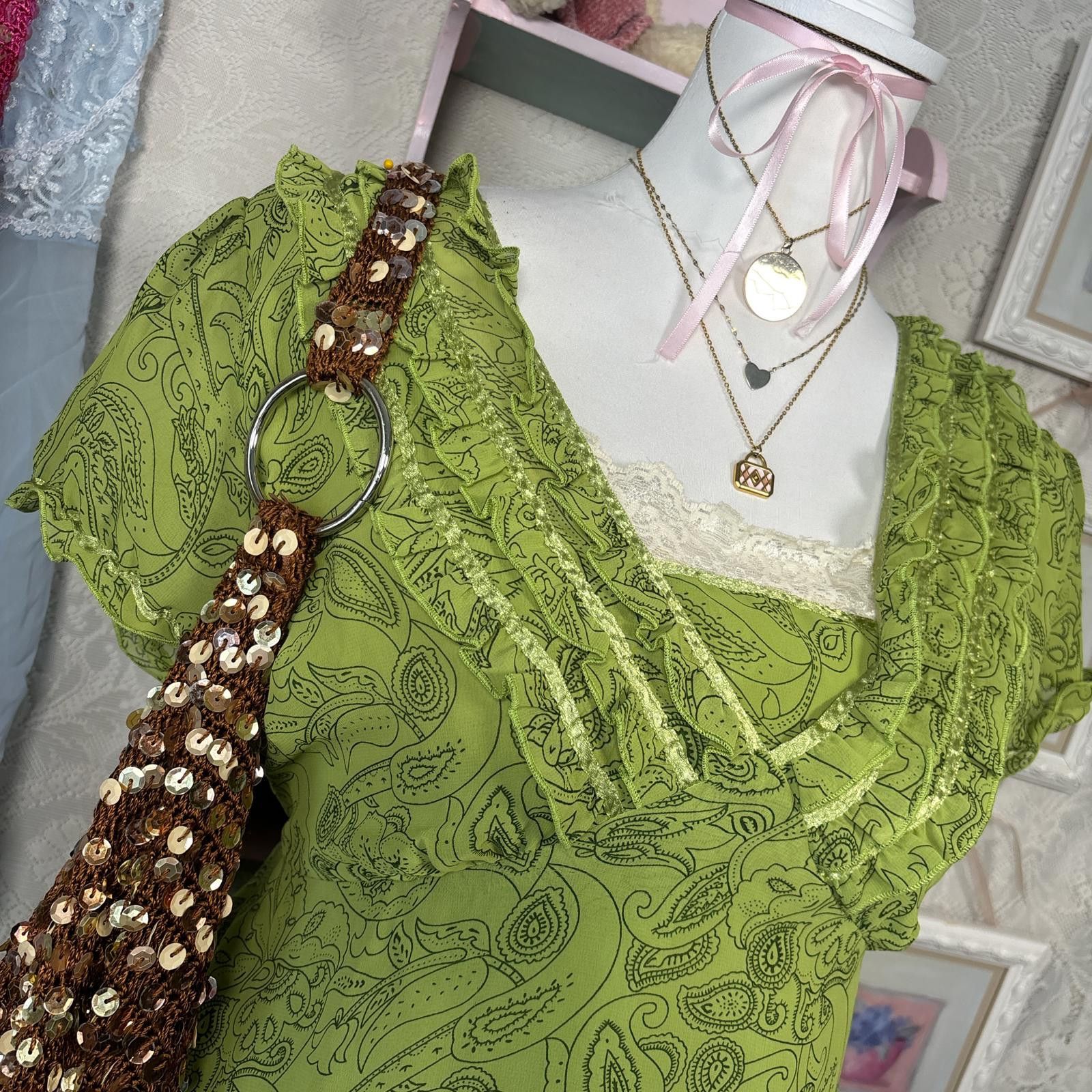 Other y2k fairy core floral tie back blouse with ruffles Size M / US 6-8 / IT 42-44 - 4 Thumbnail