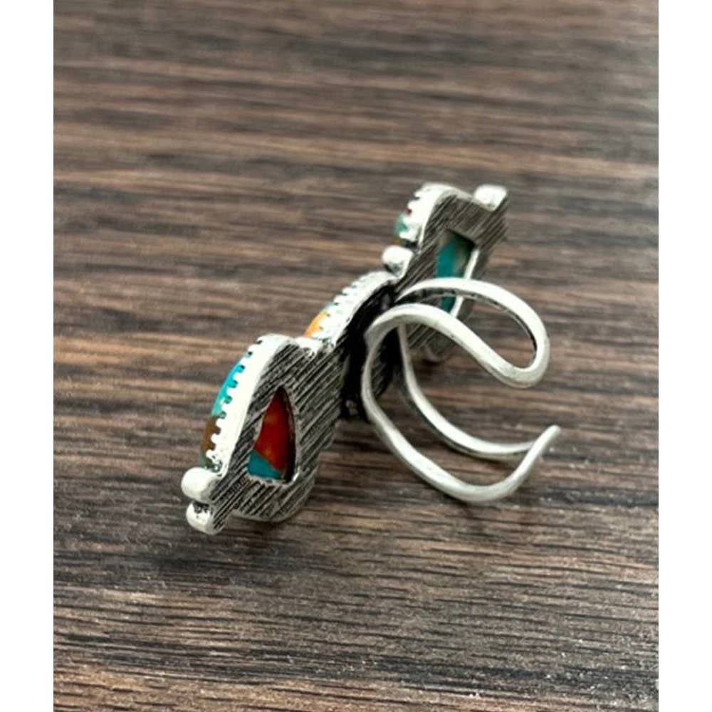 Other Southwestern Gemstone Adjustable Ring with Brass Dual Band, Size ONE SIZE - 2 Thumbnail