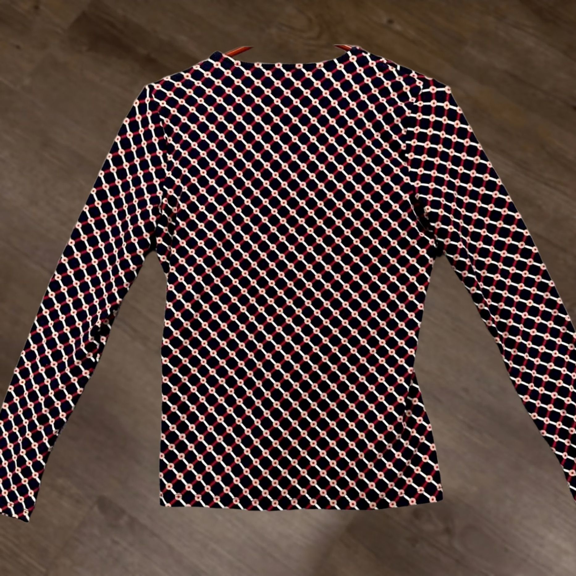 Talbots Talbots Shirt Womens Small Blue Argyle V-Neck Long Sleeve Ruched Top Ladies NEW Size S / US 4 / IT 40 - 1 Thumbnail