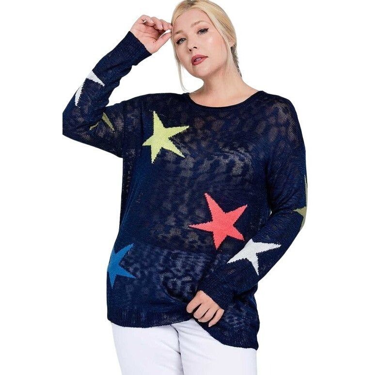 Other Star-Patterned Navy Sheer Knit Sweater - Women's Layering Bo Size 3XL / US 20-22 - 1 Preview