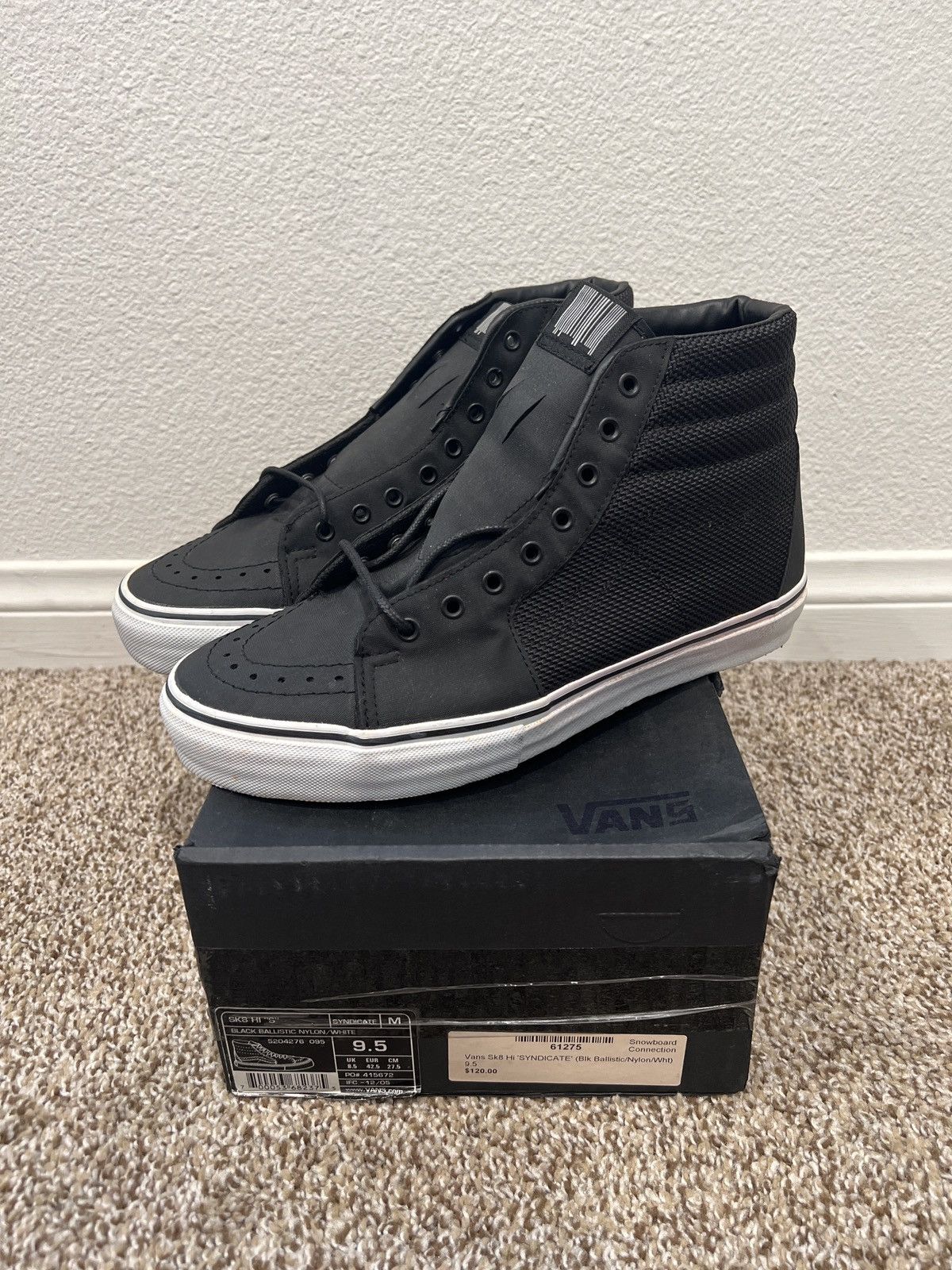 image of Vans Syndicate Sk8-Hi Ballistic Shoes in Black, Men's (Size 9.5)