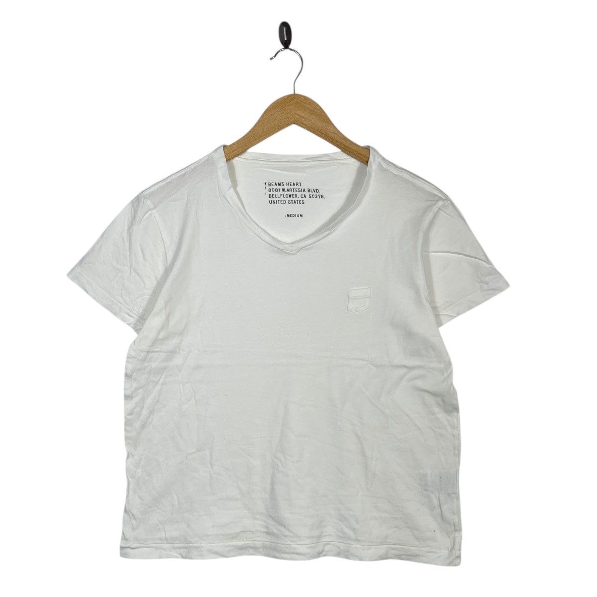 Beams Plus Beams Heart White V-Neck Minimal Tee Japanese Designer Size US M / EU 48-50 / 2 - 1 Thumbnail