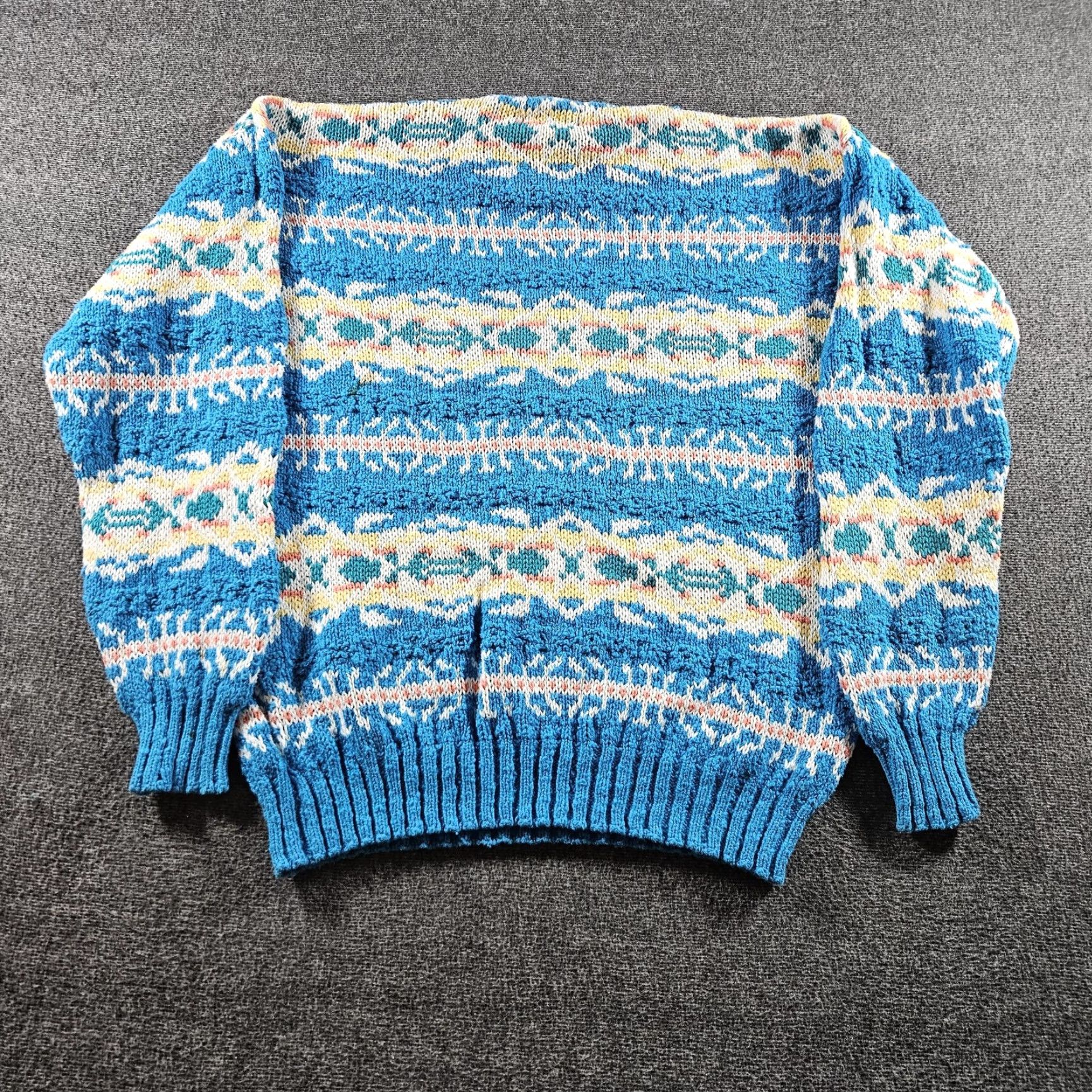 Lands' End VINTAGE Lands' End Sweater Mens Medium Blue Cotton Fair Isle Knit USA 80s Size US M / EU 48-50 / 2 - 7 Thumbnail