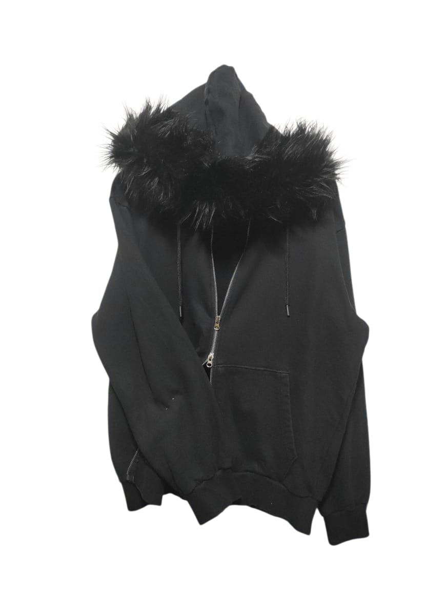 Yia black Double Zipper Fur Hoodie LGB IfSixWasNine style