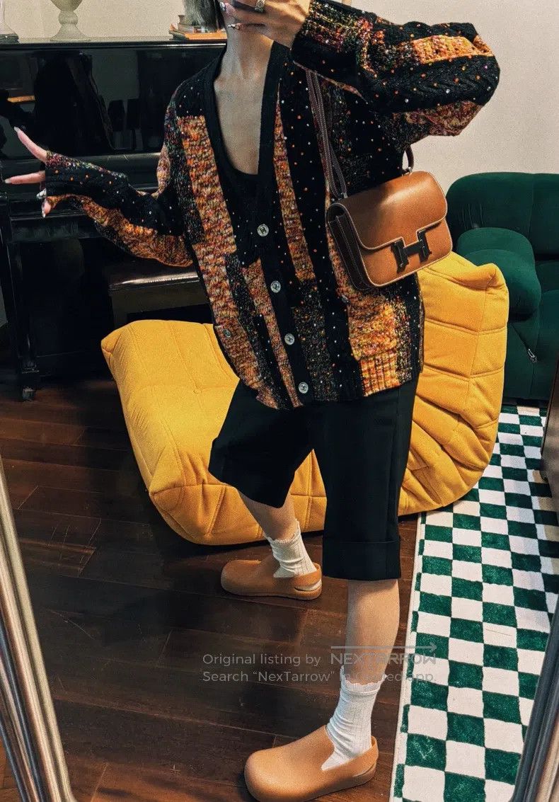 Chanel Chanel 23A Dakar Orange Black Diamond Cardigan coat Size XXS / US 00 / IT 34 - 9 Thumbnail